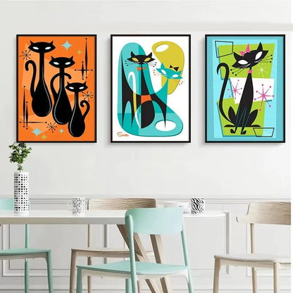 Colourful Black Cat Scenery Abstract Canvas