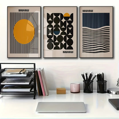 three piece minimalist bauhaus art deco geometric unframed canvas set