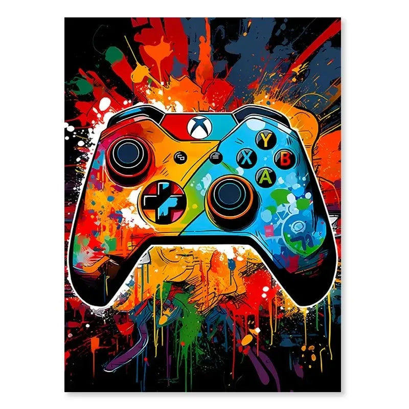 Colorful graffiti gaming controller canvas wall art