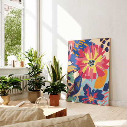 Three-piece colorful boho floral abstract canvas wall art