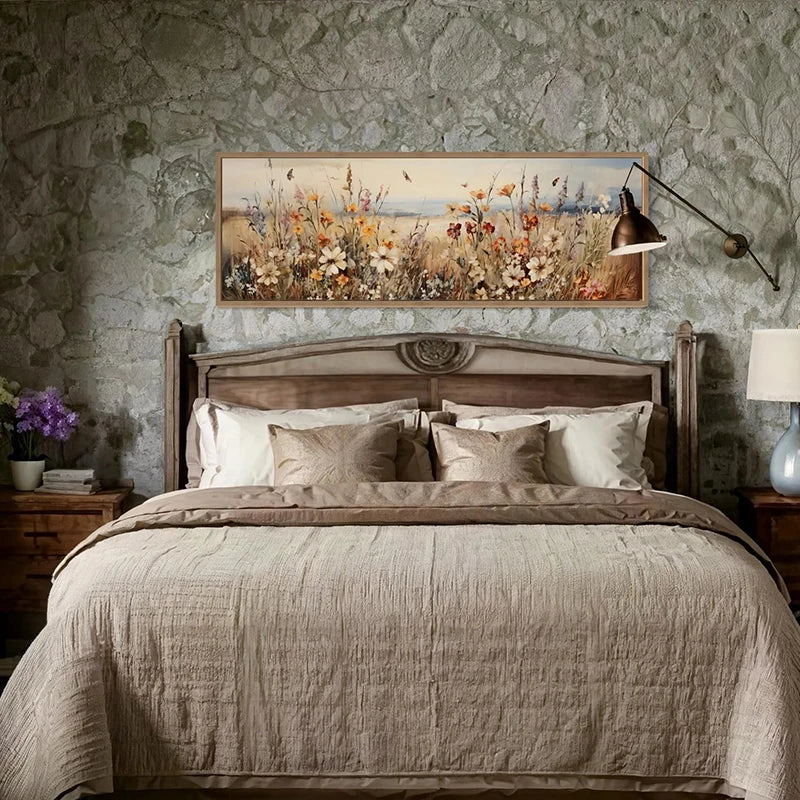 retro rustic wildflowers field farmhouse boho canvas