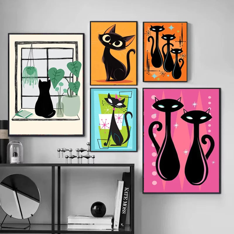 Colourful Black Cat Scenery Abstract Canvas