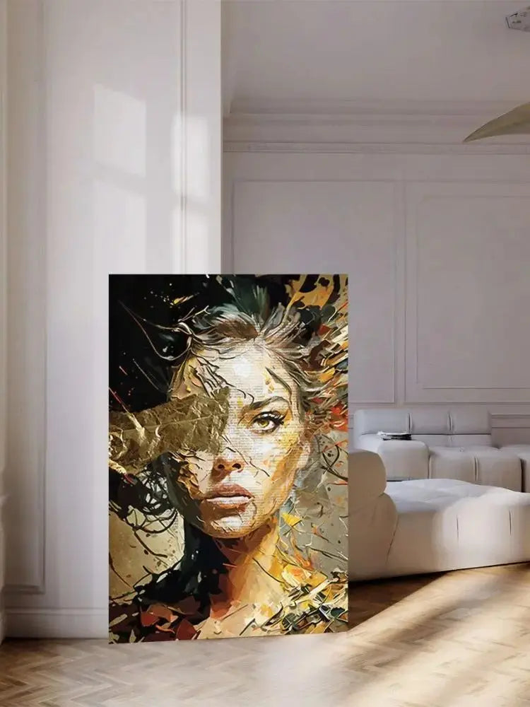 boho portrait woman with glasses flowers and butterfly canvas