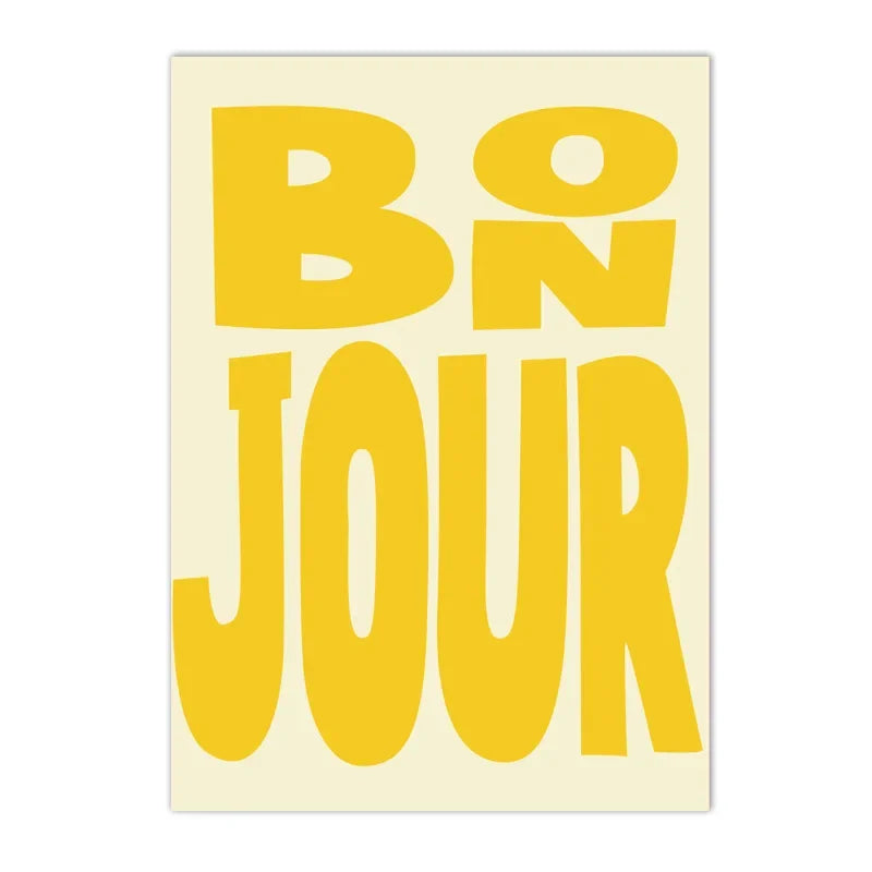 colorful “bonjour” French greeting quote canvas wall art
