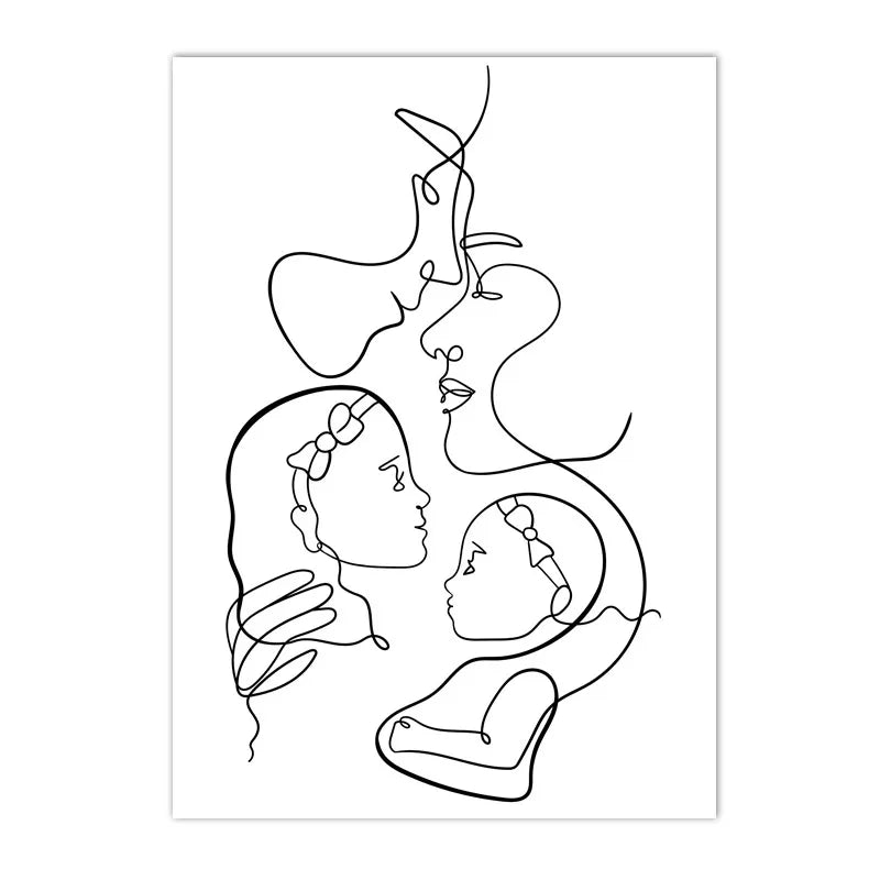 family hands and feet line drawing custom name canvas