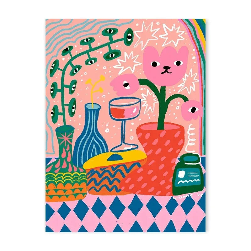 Abstract Colorful Graffiti Cherry Flower Canvas