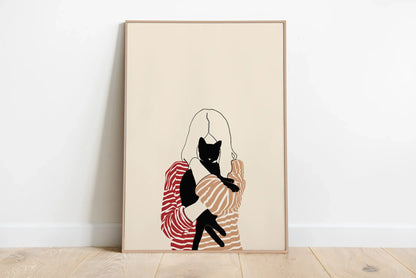 minimal abstract cartoon cat illustration canvas