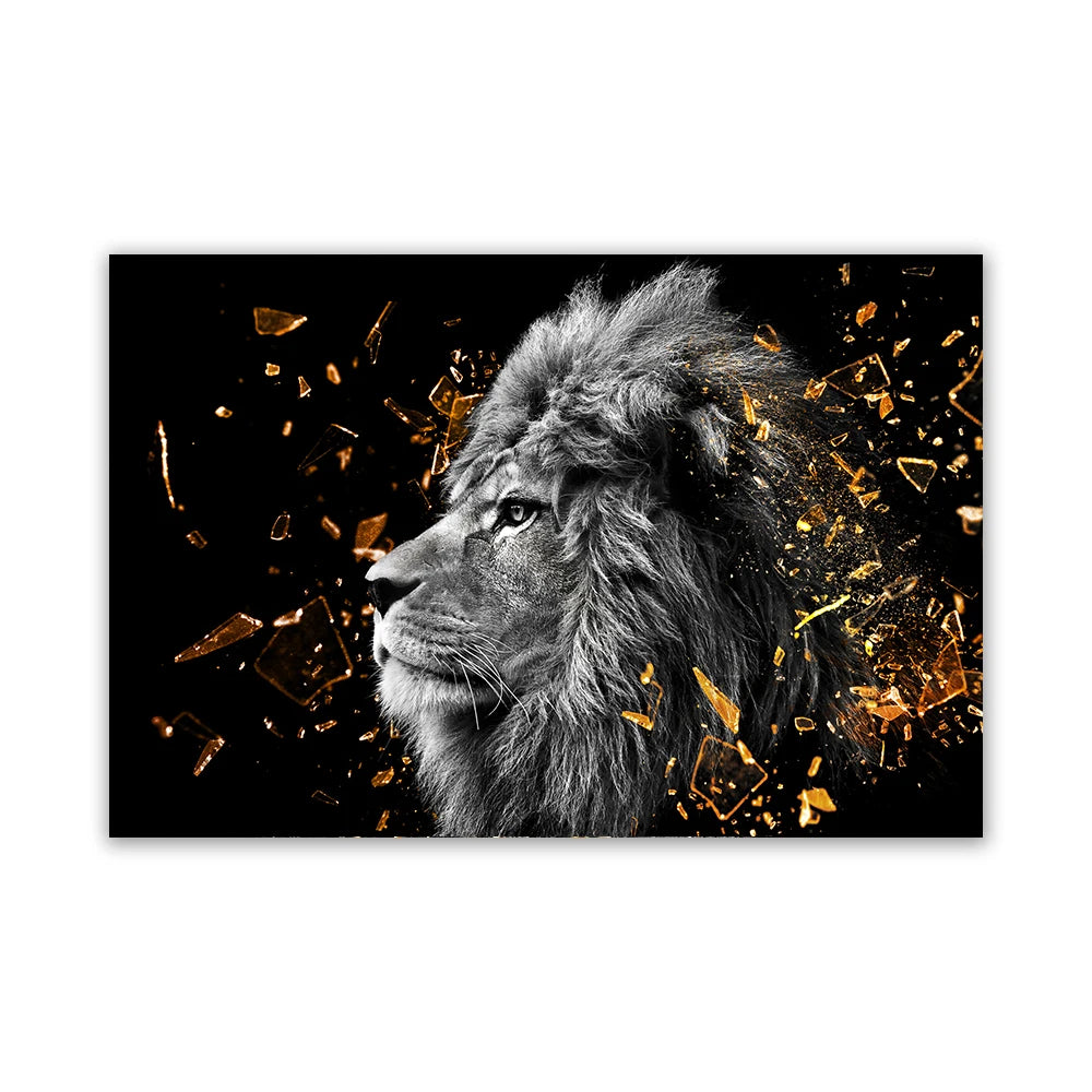 Modern Black Lion & Safari Animals Canvas