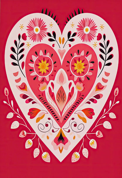 Three-piece folk-art hearts and birds Valentine canvas