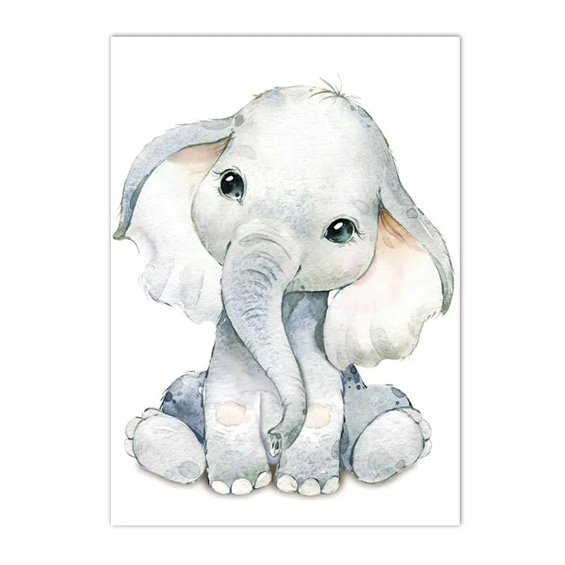 nordic baby animals lion elephant fox deer on nursery canvas