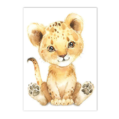 nordic baby animals lion elephant fox deer on nursery canvas