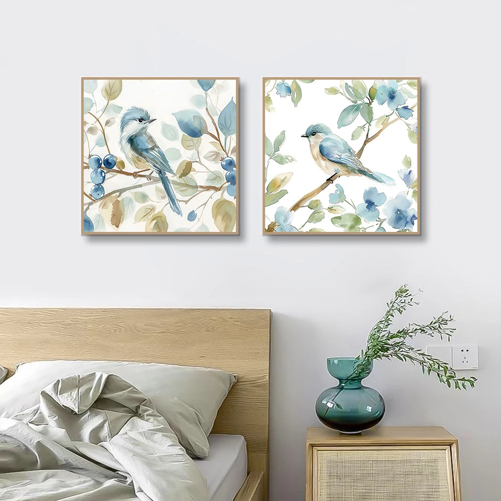Abstract Bird on Branch Watercolor Canvas