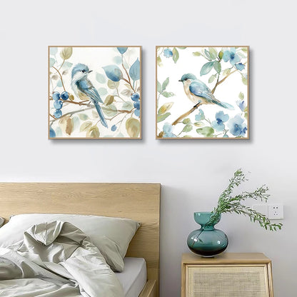 Abstract Bird on Branch Watercolor Canvas