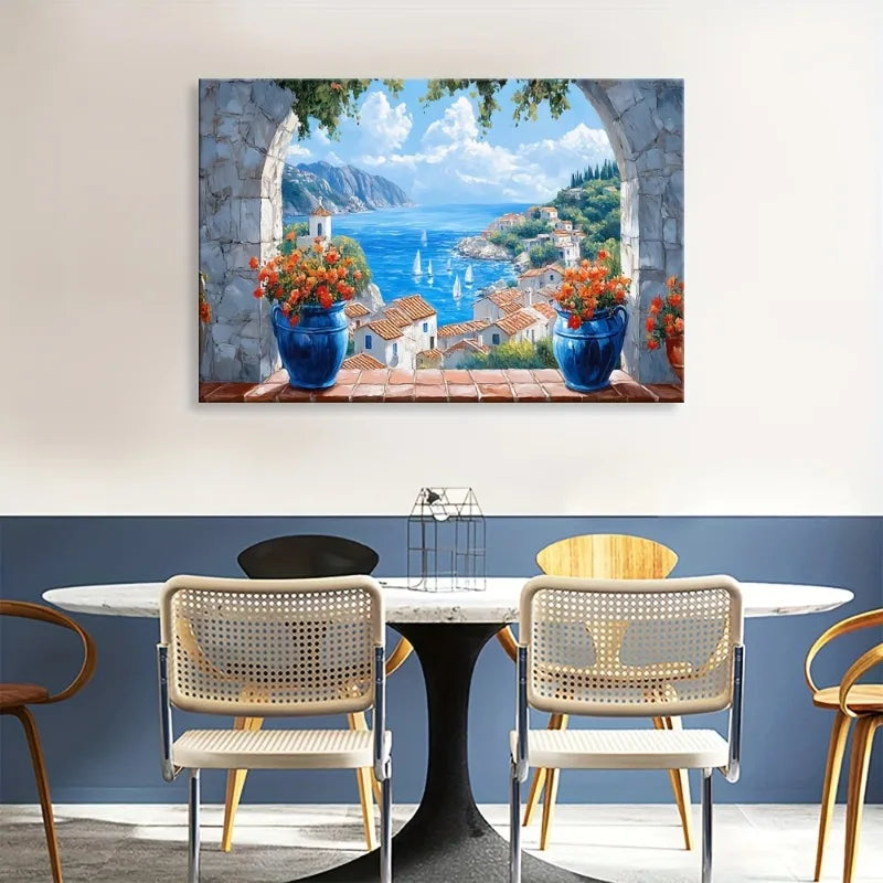 large frameless blue abstract modern canvas wall art