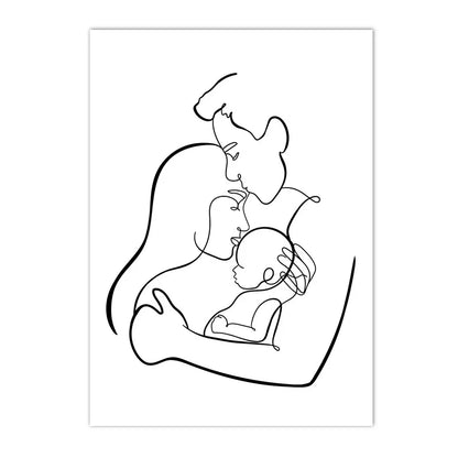 family hands and feet line drawing custom name canvas