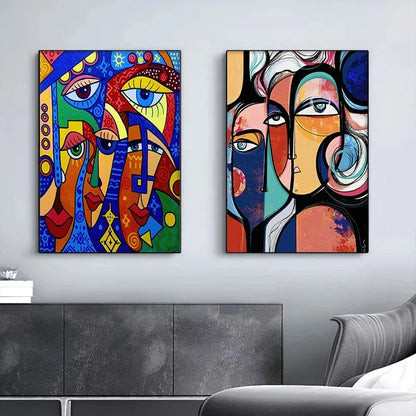 Geometric colour-block human face abstract canvas wall art