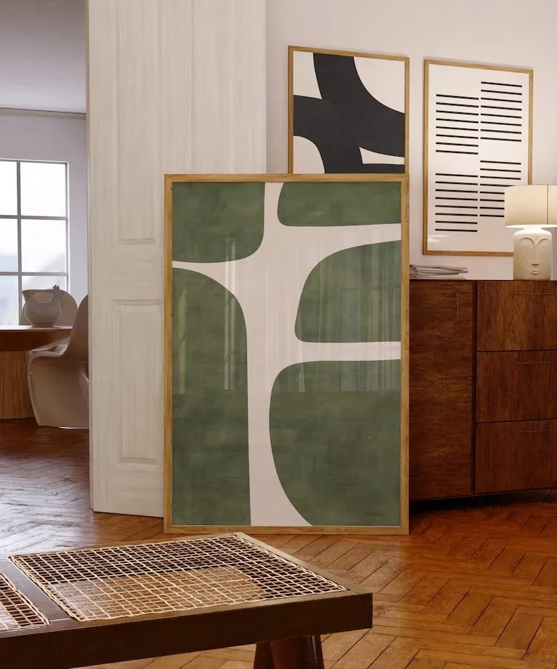 mid century green organic lines minimalist unframed canvas