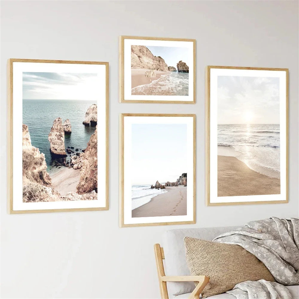 coastal beach with reef and gentle sea waves Nordic canvas wall art