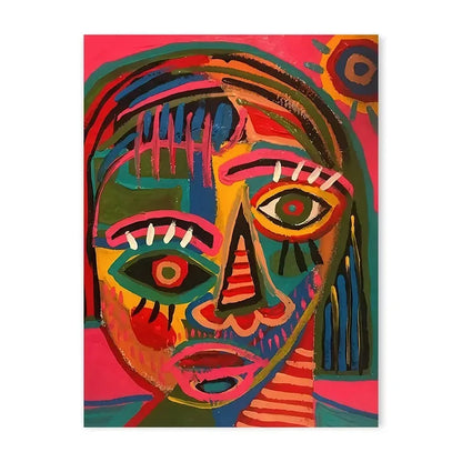 Geometric mosaic human face abstract canvas wall art