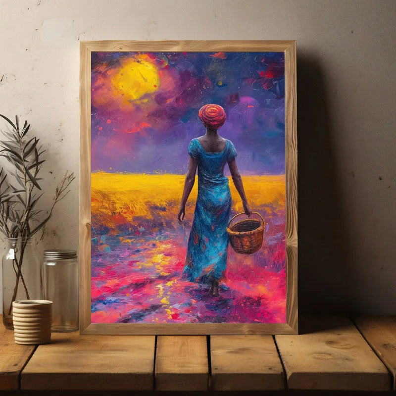 elegant portraits of african women with sun motifs on canvas
