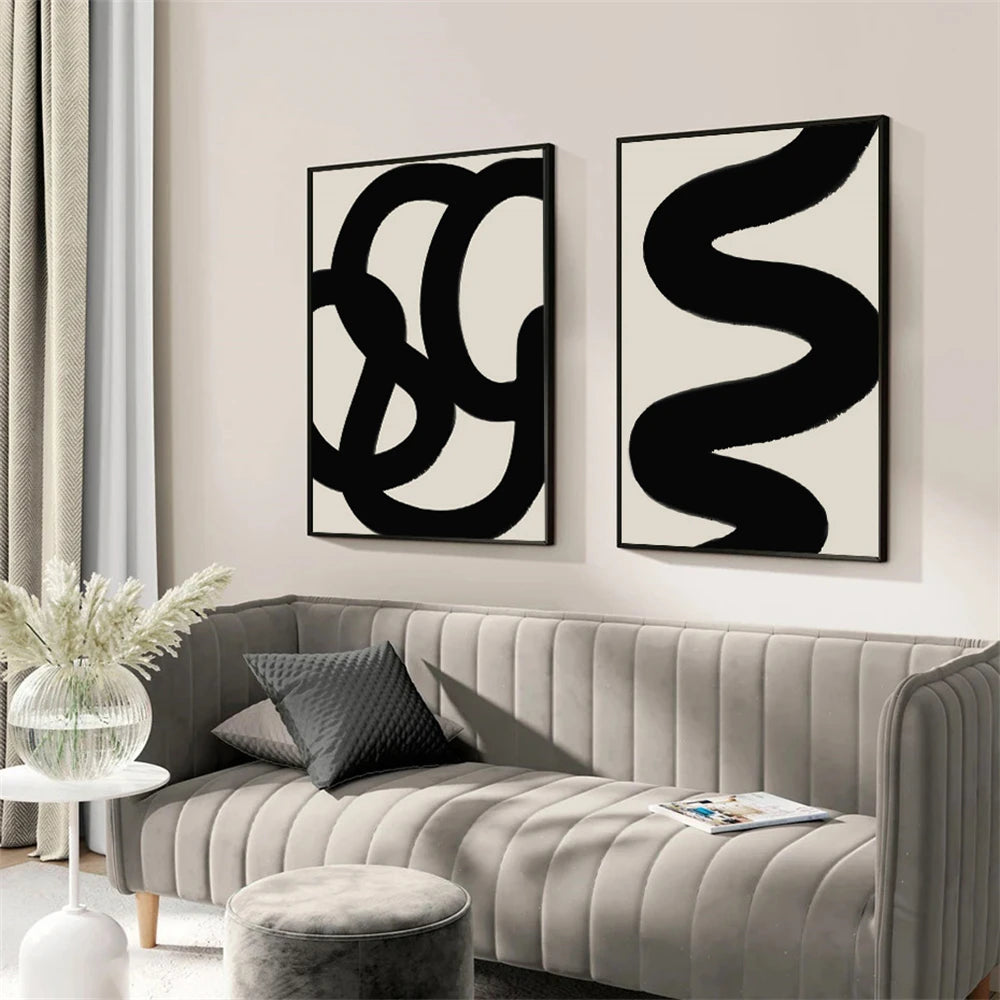 beige and black minimal line abstract boho canvas