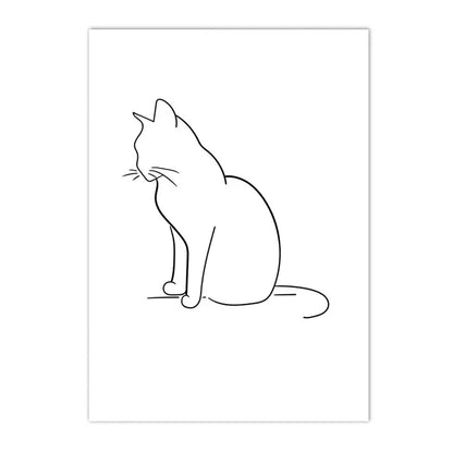 minimalist black and white cat and dog line art canvas wall art
