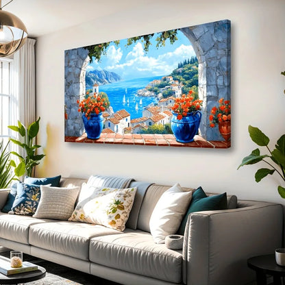 large frameless blue abstract modern canvas wall art