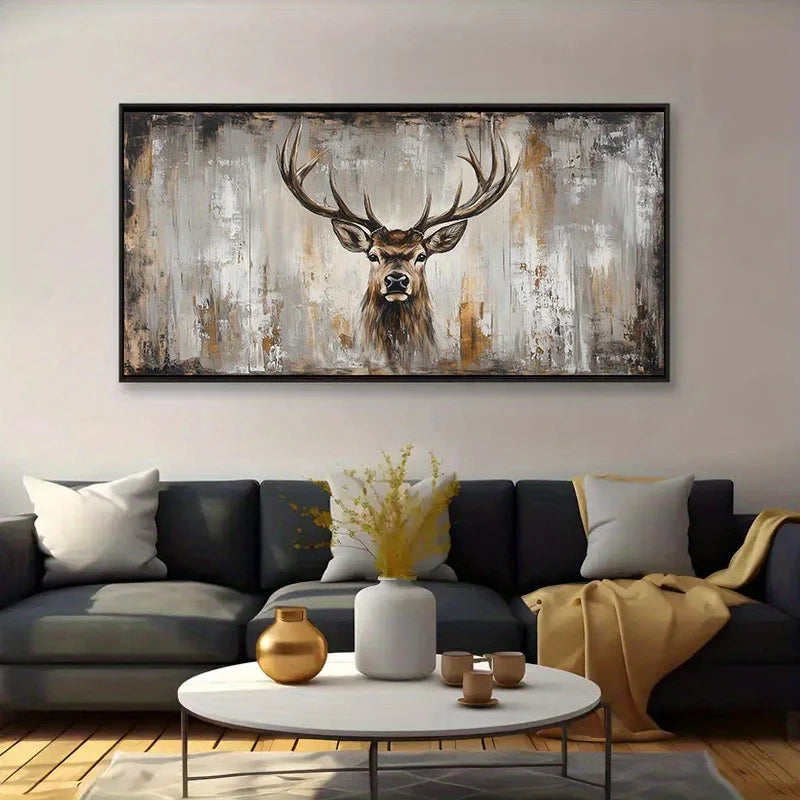 large frameless modern deer earthy tones textured canvas