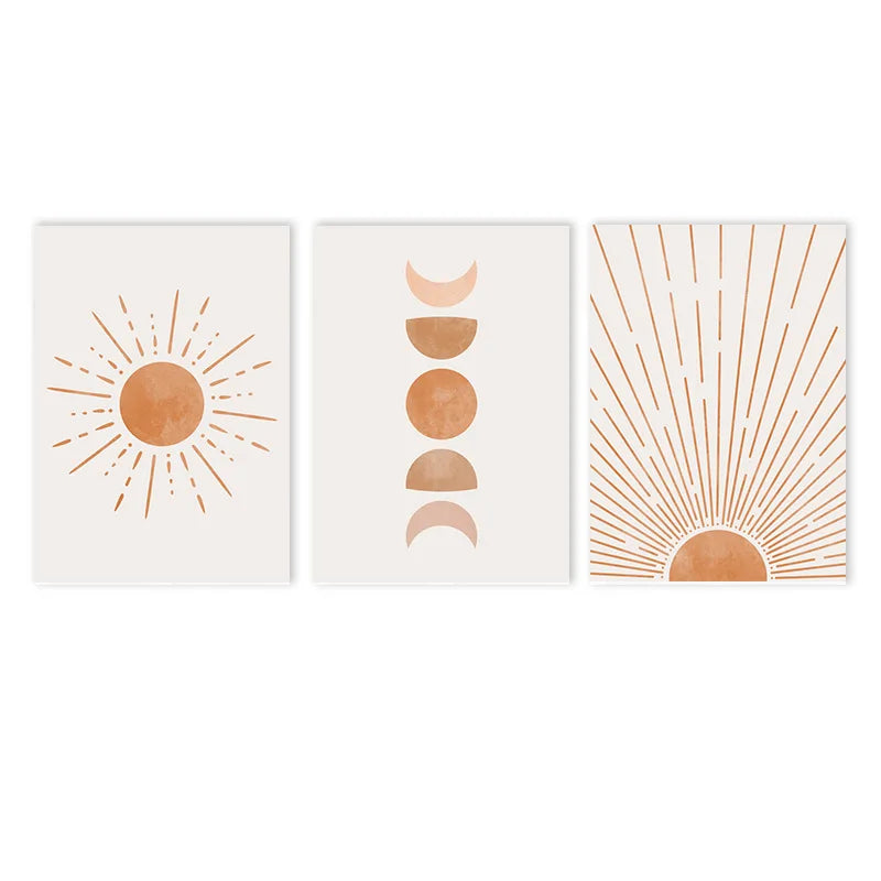 boho mid century abstract sun and moon nordic canvas