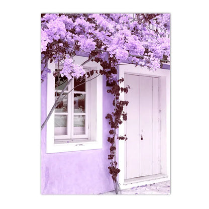 lavender dreamscape canvas with tree blossoms flower girl door bike and car