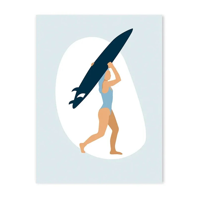 Coastal cowgirl beach aesthetic canvas wall art in light blue