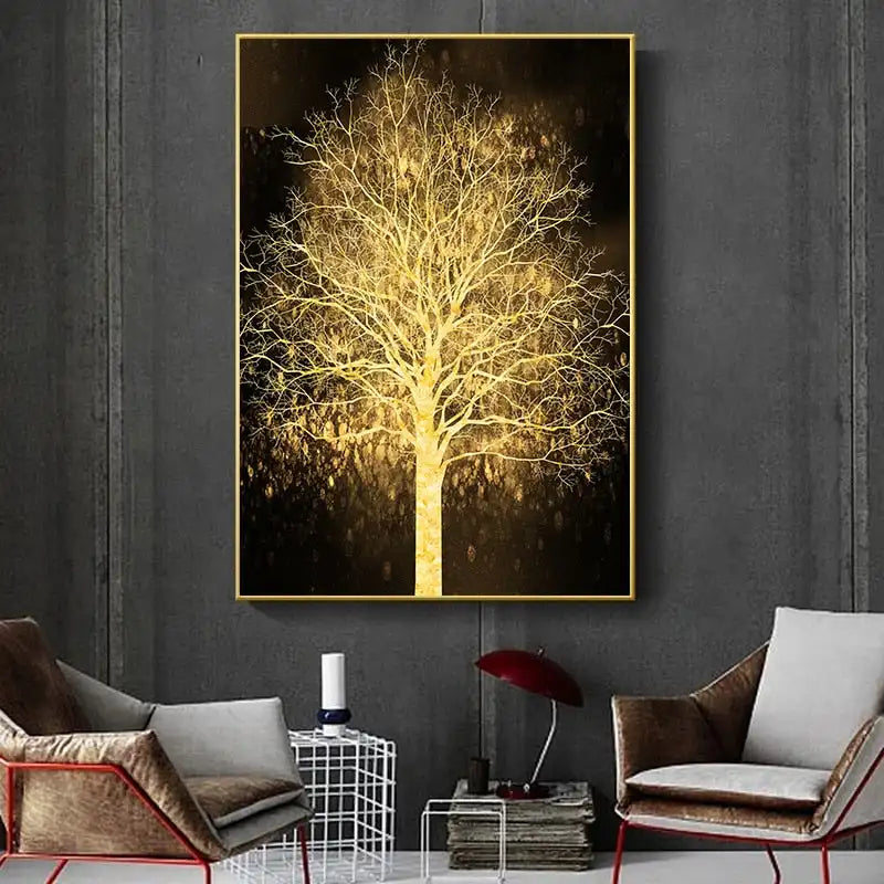 Luxury gold tree metallic canvas wall art
