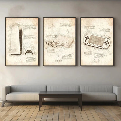 Vintage Sketch Gaming Blueprint Prints Collection