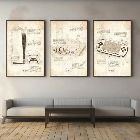 Vintage Sketch Gaming Blueprint Prints Collection