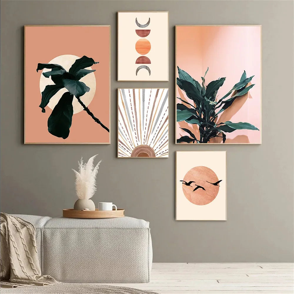 nordic minimalist abstract morning sun plant tree canvas