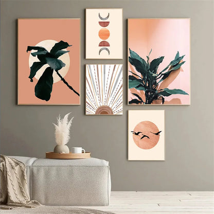 nordic minimalist abstract morning sun plant tree canvas