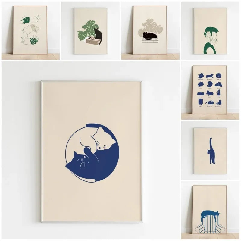 minimal abstract cartoon cat illustration canvas