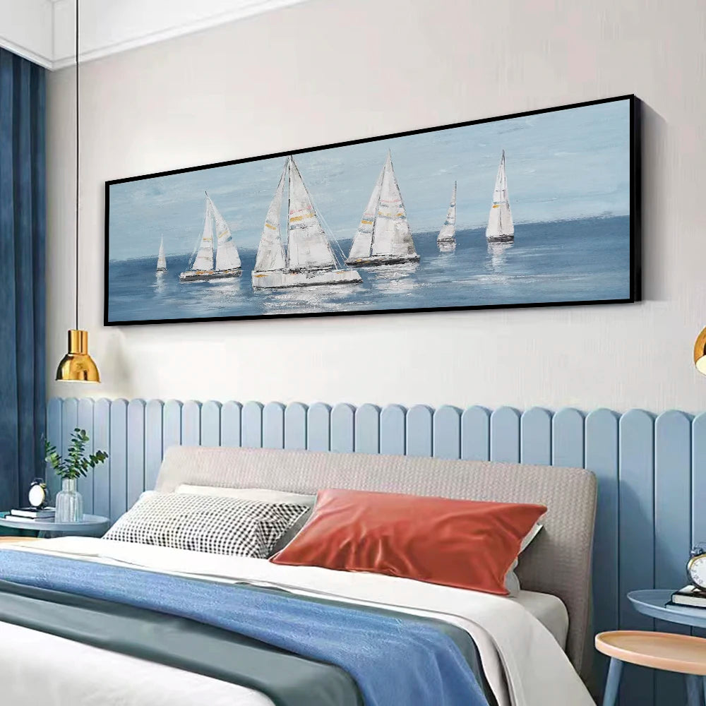 Nordic white sailboat at sea seascape canvas wall art