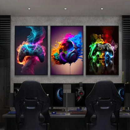 three piece game controller modern unframed canvas set