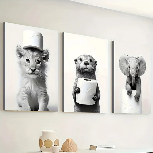 Monochrome Animal Canvas - Set Of 3
