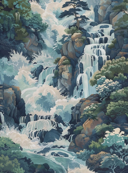 Hokusai Ukiyo-e Waterfall Canvas