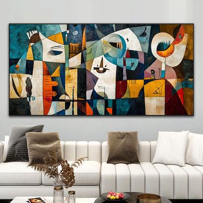 colorful boho geometric patchwork human face retro canvas