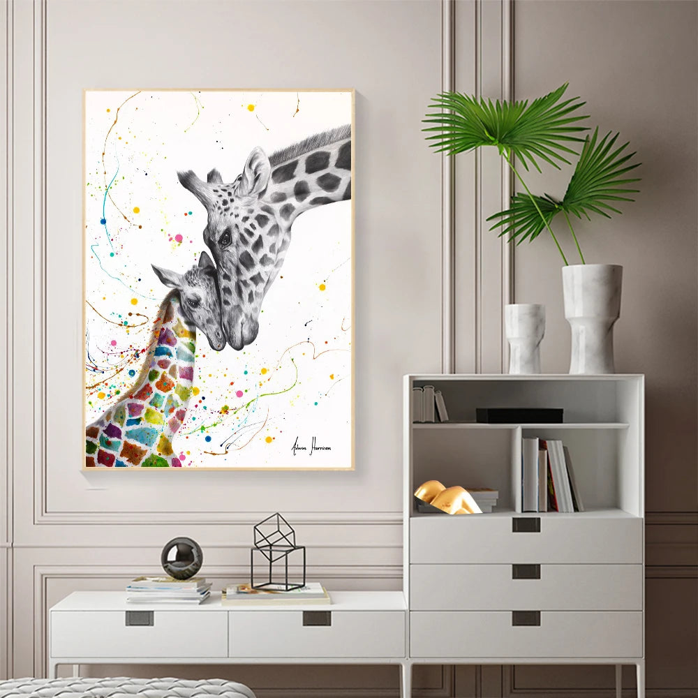 graffiti style giraffe with love lettering pop art canvas