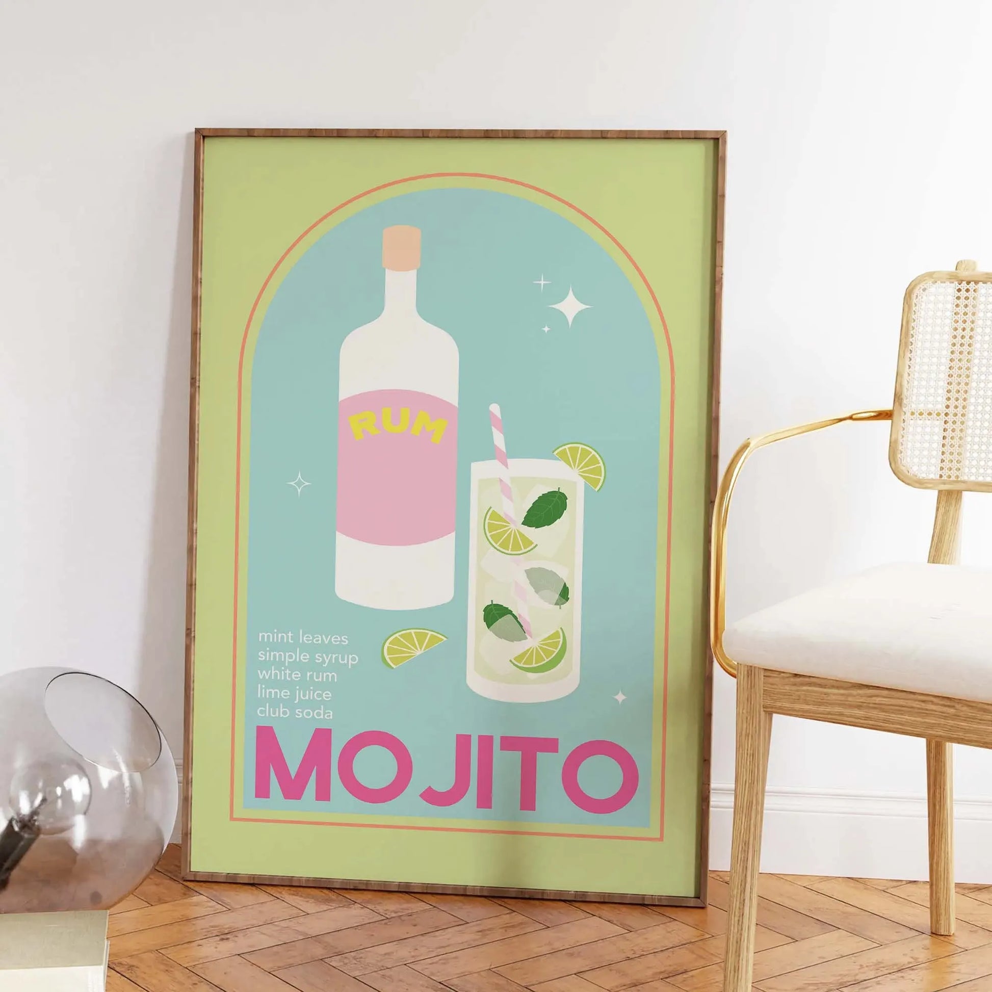 Vintage cocktail alphabet retro bar canvas wall art