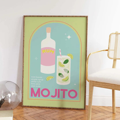 Vintage cocktail alphabet retro bar canvas wall art