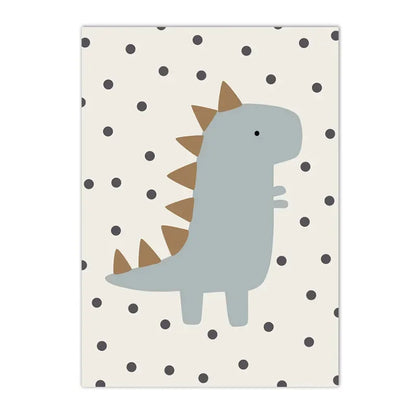 kids boho canvas with turtle bear cat lion and dinosaur under a rainbow