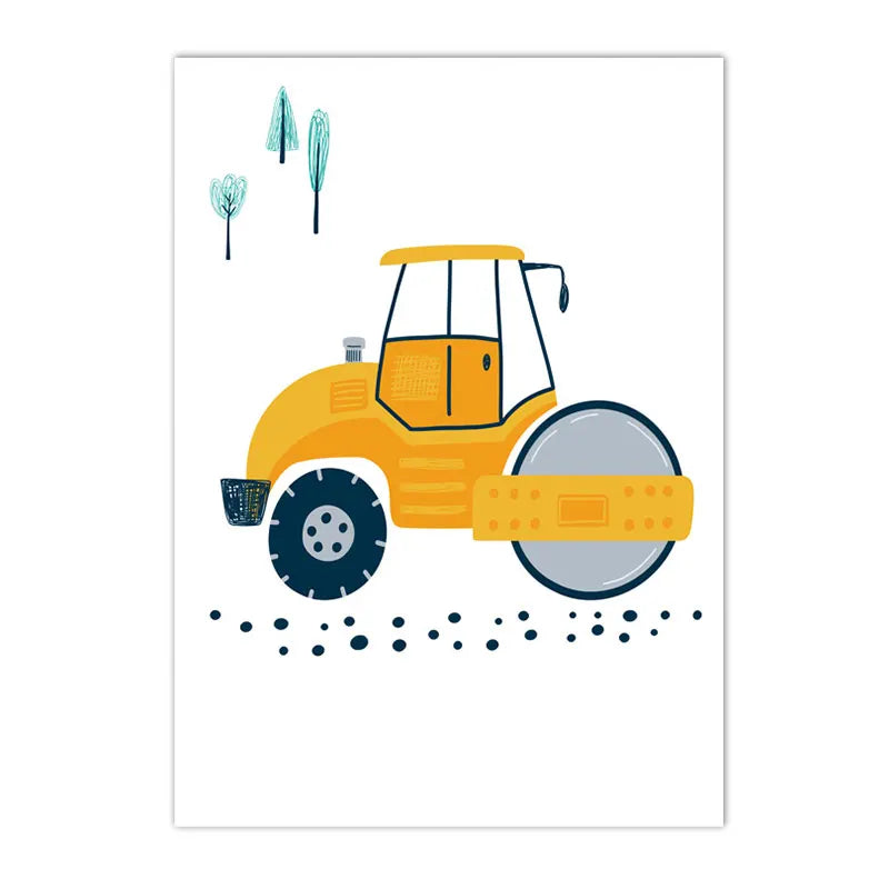 cartoon tractor truck excavator crane kids construction canvas