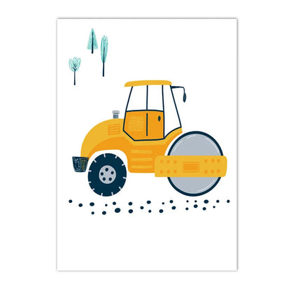cartoon tractor truck excavator crane kids construction canvas