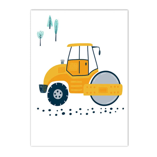 cartoon tractor truck excavator crane kids construction canvas