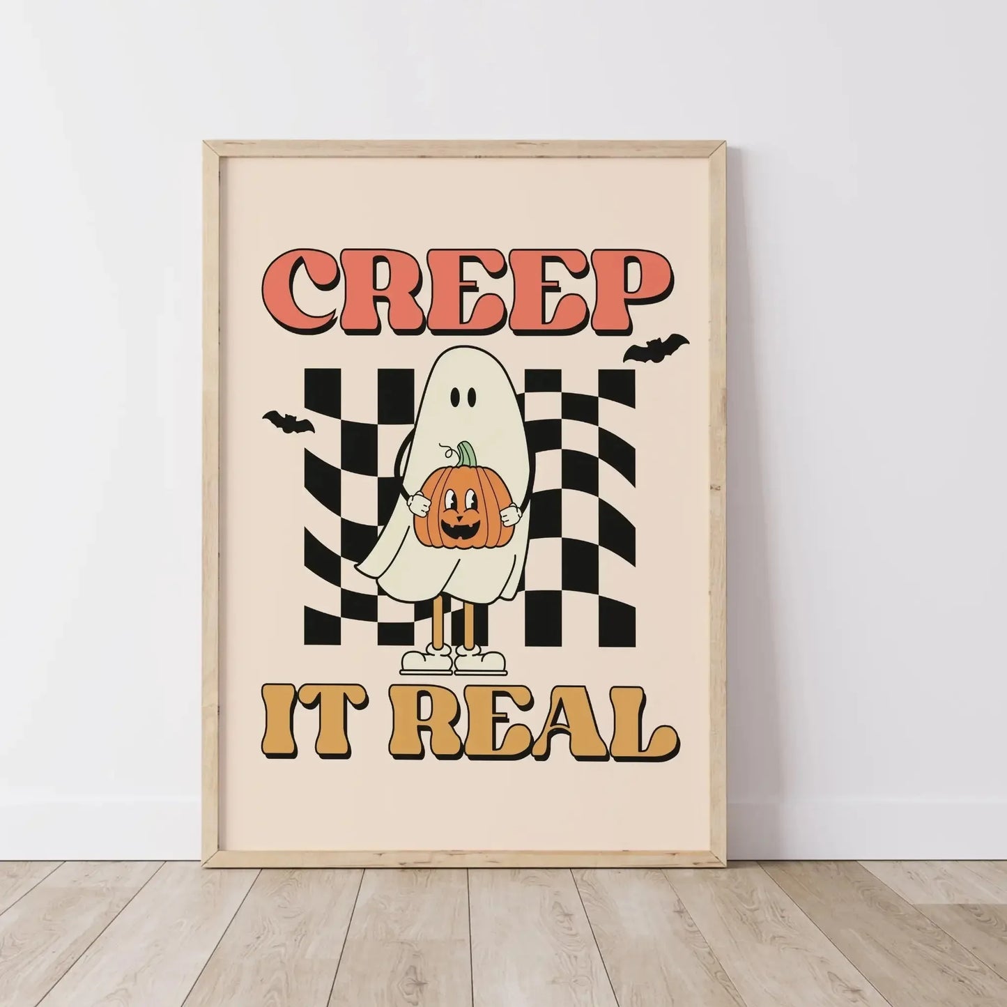 Vintage ghost and pumpkin Halloween “Creep It Real” canvas wall art